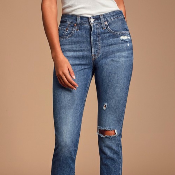 Levi's 501 Skinny Distressed Medium Wash Jeans - Picture 3 of 5